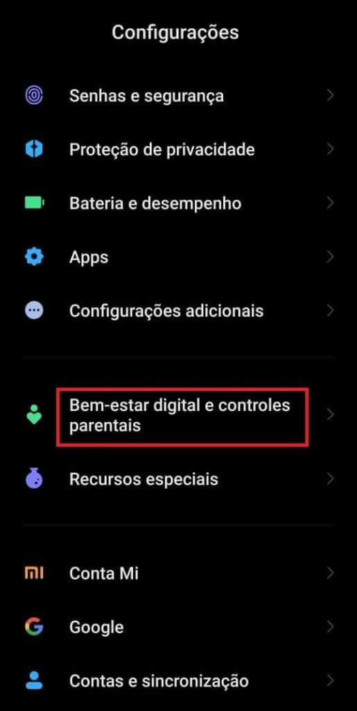 Configurações do celular Android