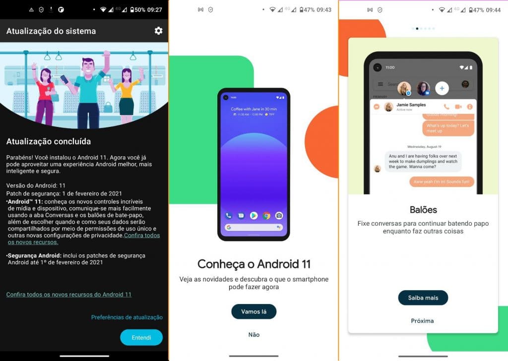 Imagens que mostram o "tour" pelos novos recursos do Android 11 no Moto G8 Power