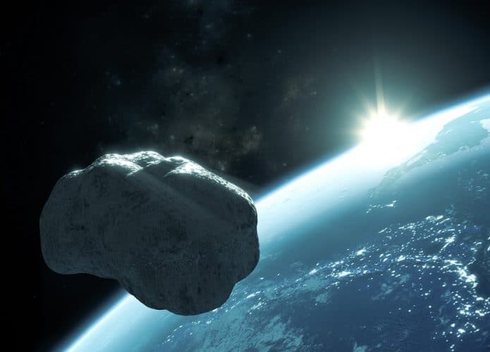 Ilustração de asteroide passando pela Terra