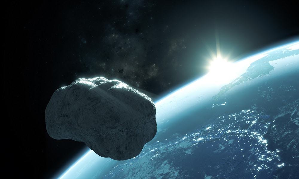 Ilustração de asteroide passando pela Terra