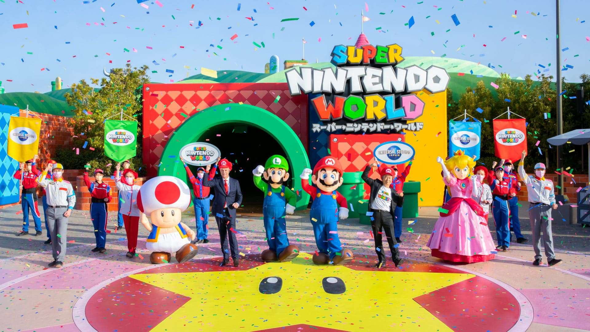Atração Super Nintendo World é inaugurada no Japão e contou com a presença de Mario e Luigi.