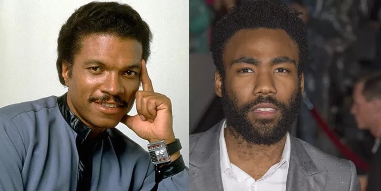 Billy Dee Williams e Donald Glover são os intérpretes de Lando Calrissian em 'Star Wars'. Imagem: Divulgação/E! channel