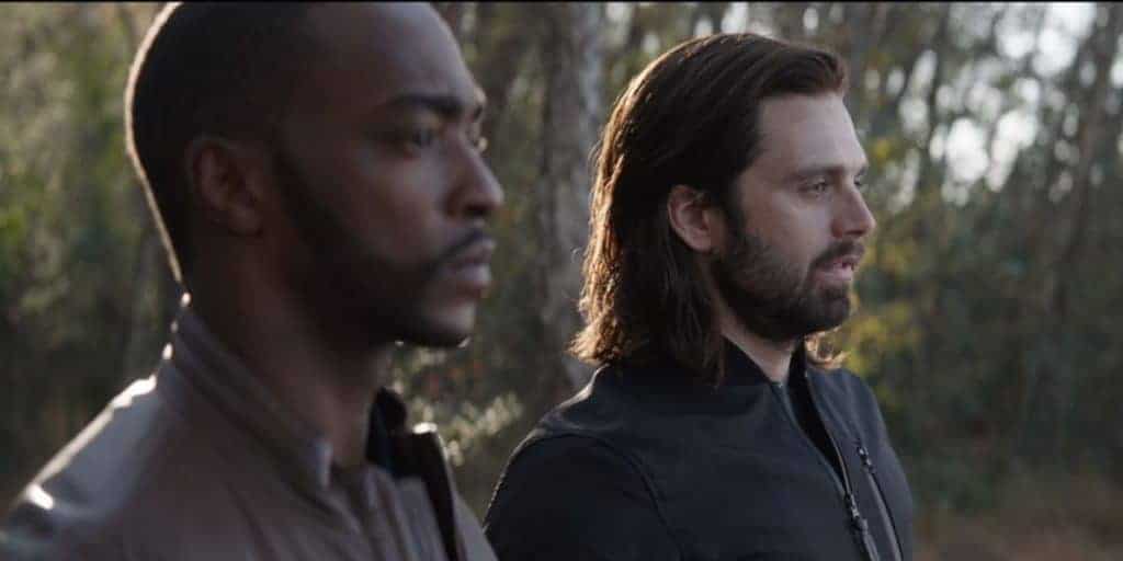 Cena de 'Vingadores: Ultimato' onde o Bucky e Sam se despedem de Steve Rogers. Imagem: Marvel Studios/Divulgação