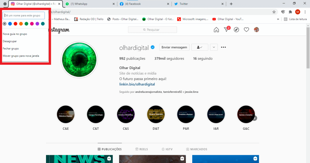 Print do Instagram do Olhar Digital