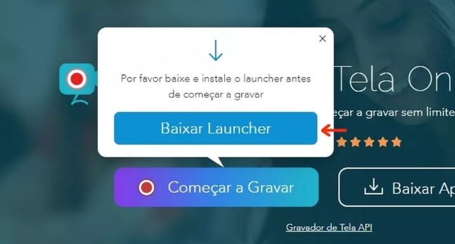 Baixar Launcher pra gravar a tela do computador. Imagem: Reprodução