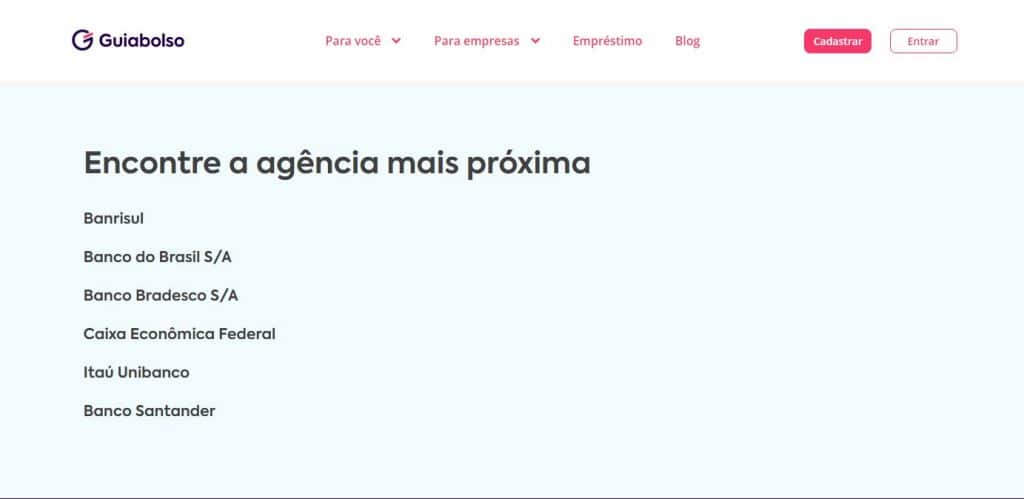 Site do Guiabolso com a relação de bancos 