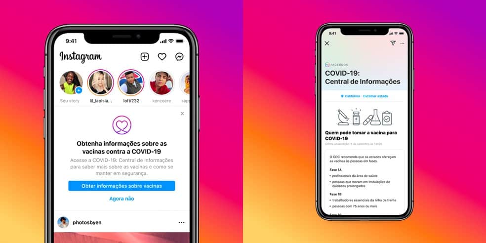 Instagram inicia serviço com informações sobre Covid-19 e vacinas