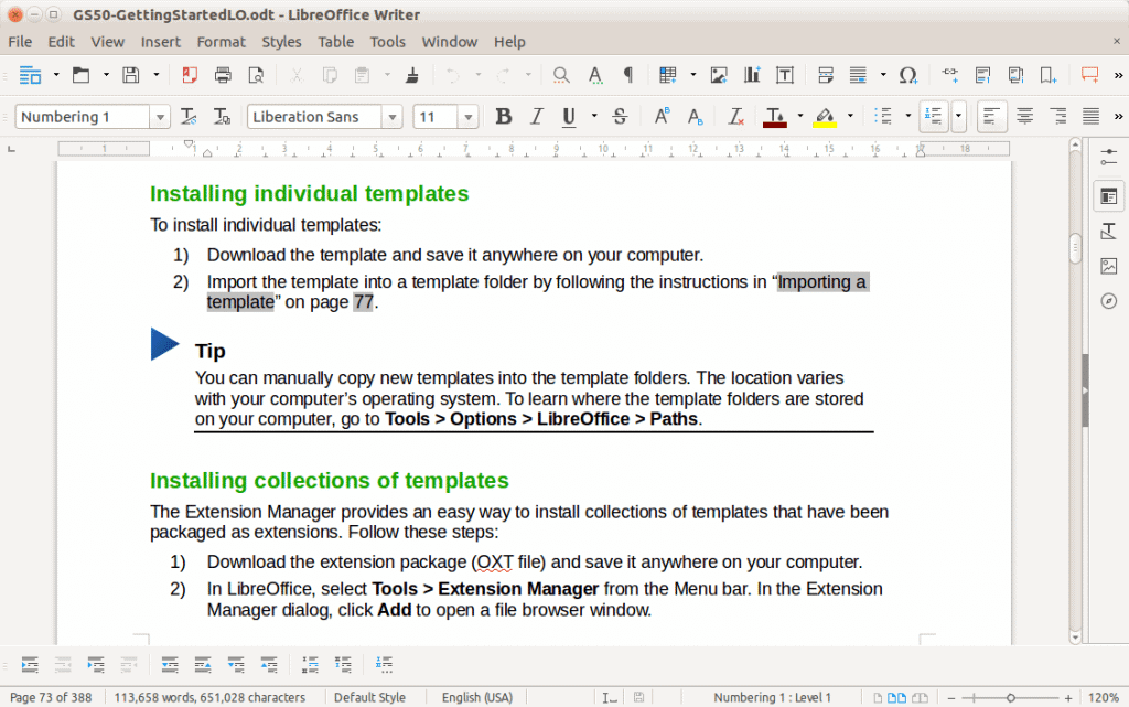 Ferramenta LibreOffice em uso