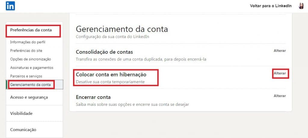 Como colocar sua conta do LinkedIn em hibernação. Imagem: Olhar Digital