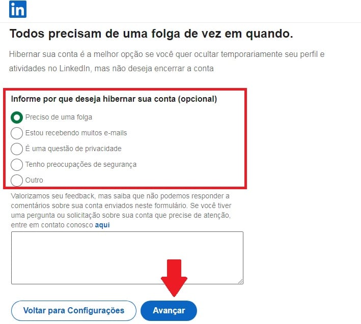 Como colocar sua conta do LinkedIn em hibernação. Imagem: Olhar Digital