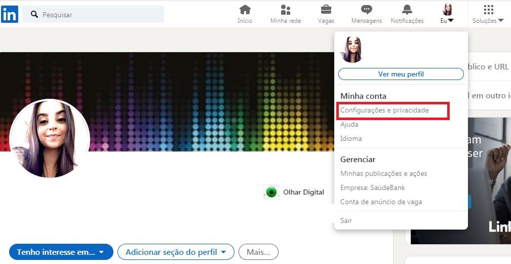 Como colocar sua conta do LinkedIn em hibernação. Imagem: Olhar Digital