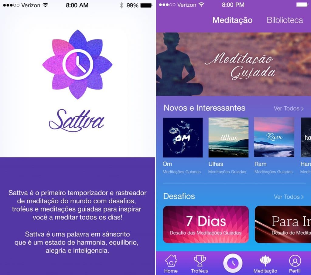 Aplicativo Sattva, de meditação Aplicativo Sattva, de meditação