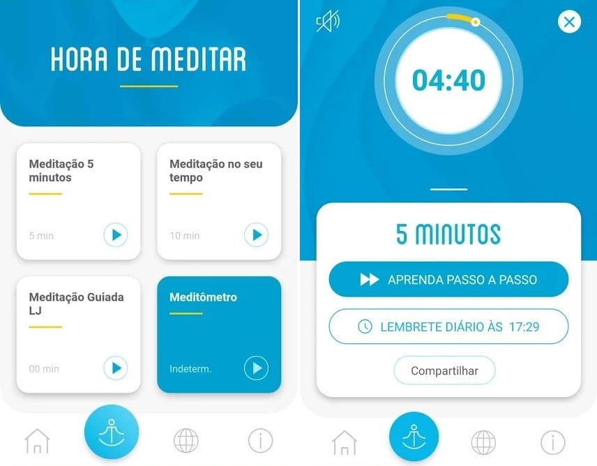 Screenshots do app 5 minutos Screenshots do app 5 minutos