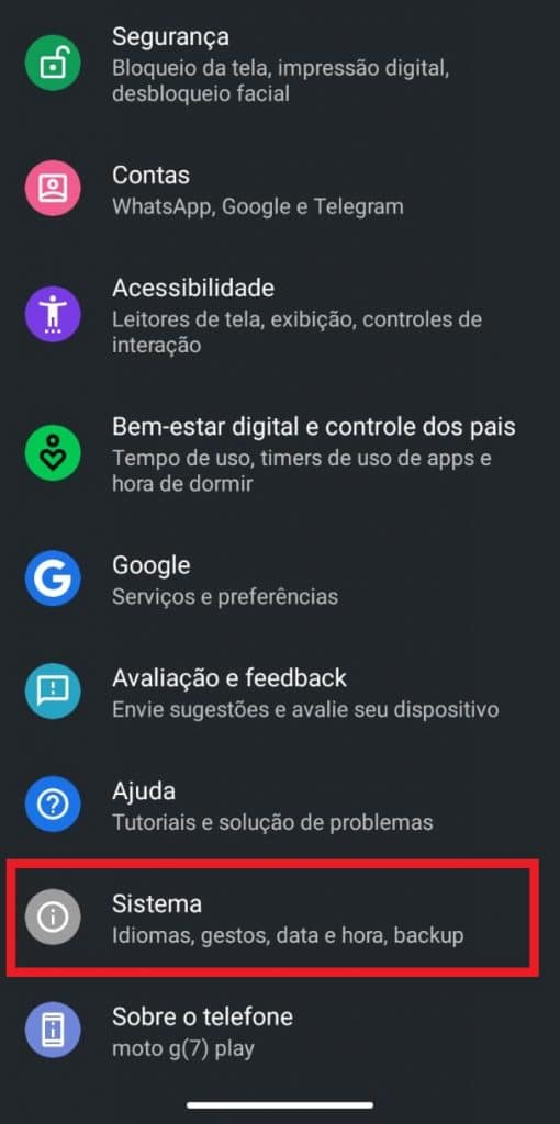 Print do celular Motorola G7 Play