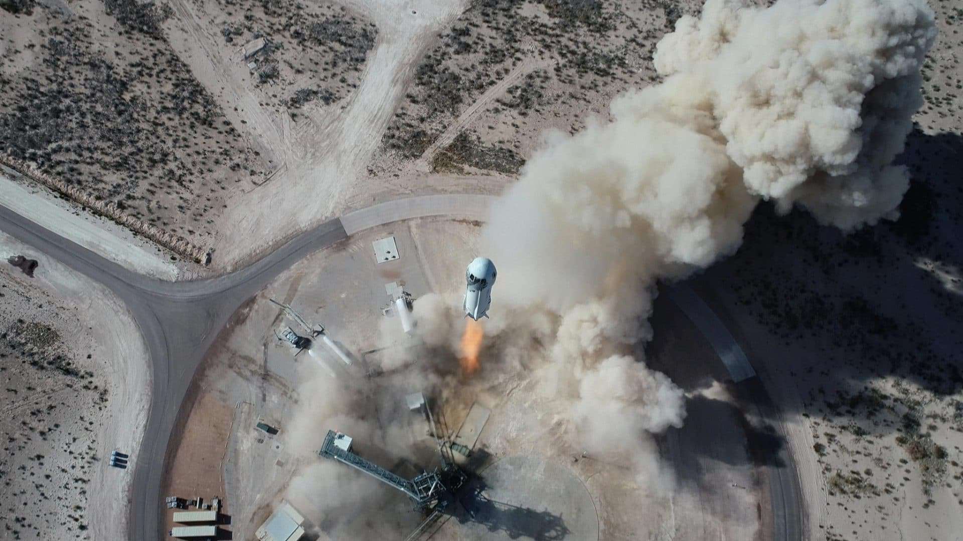 Decolagem da missão NS-14 do New Shepard da base de lançamento da Blue Origin no Oeste do Texas