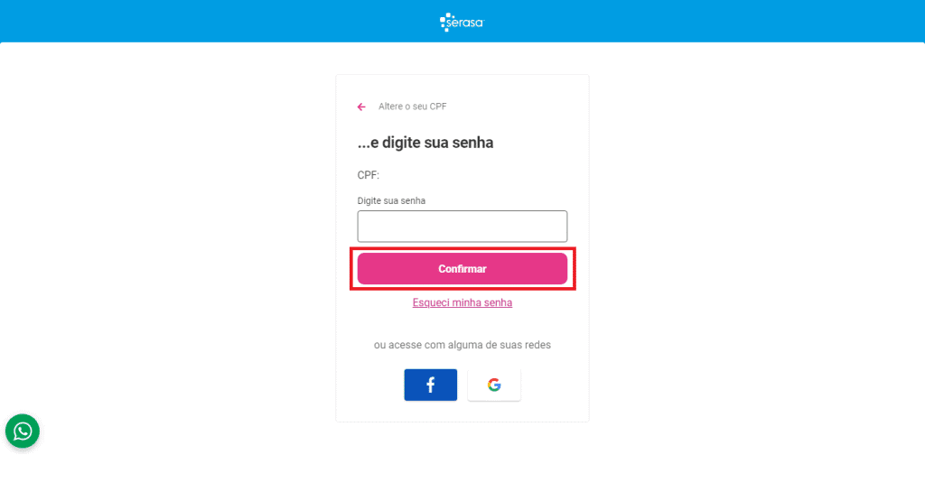 Efetuando o login na plataforma do Serasa