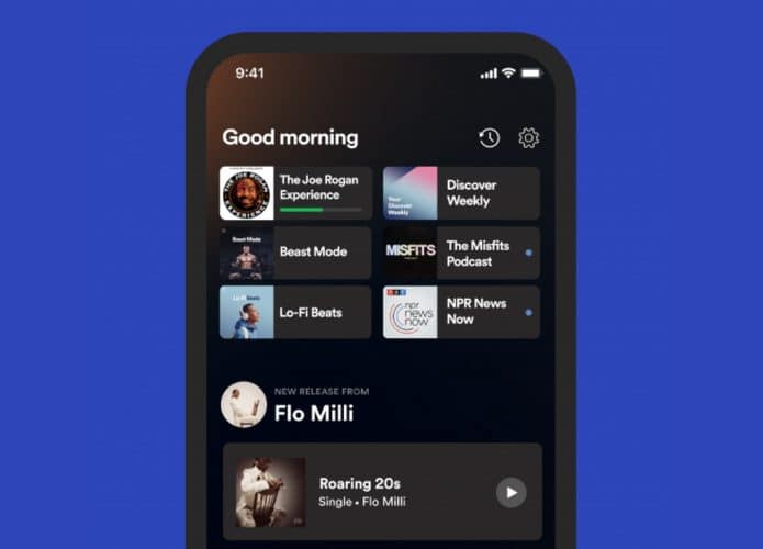 Nova organização da tela inicial (Hub Home) do Spotify