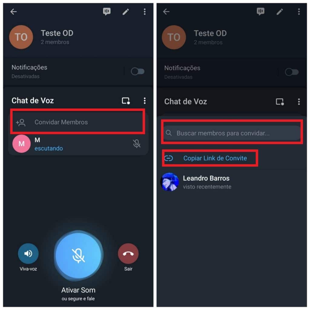 Print dos chats de voz do Telegram