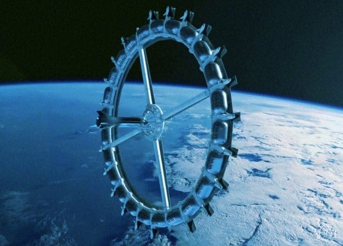 Estação Espacial Voyager ao lado da Terra