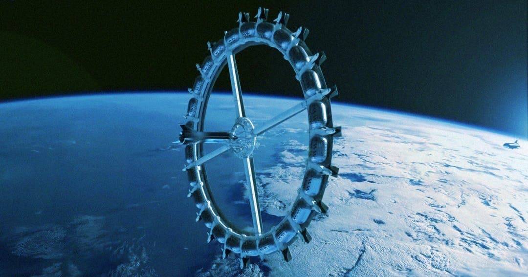 Estação Espacial Voyager ao lado da Terra