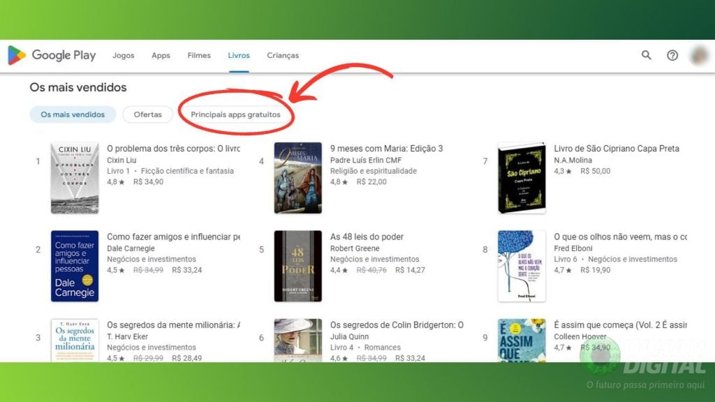 Como ler livro de graça pelo PC no Google Play Livros - Passo 1