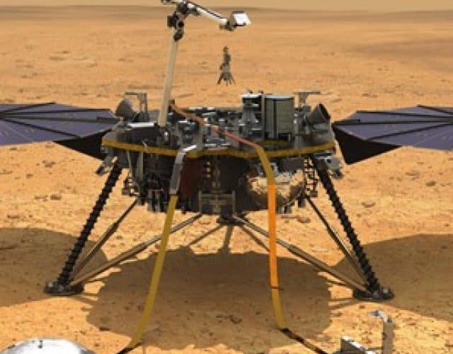 Em solo marciano desde 2018, a InSight analisa as ondas sísmicas do planeta vermelho. Imagem: Nasa/Divulgação