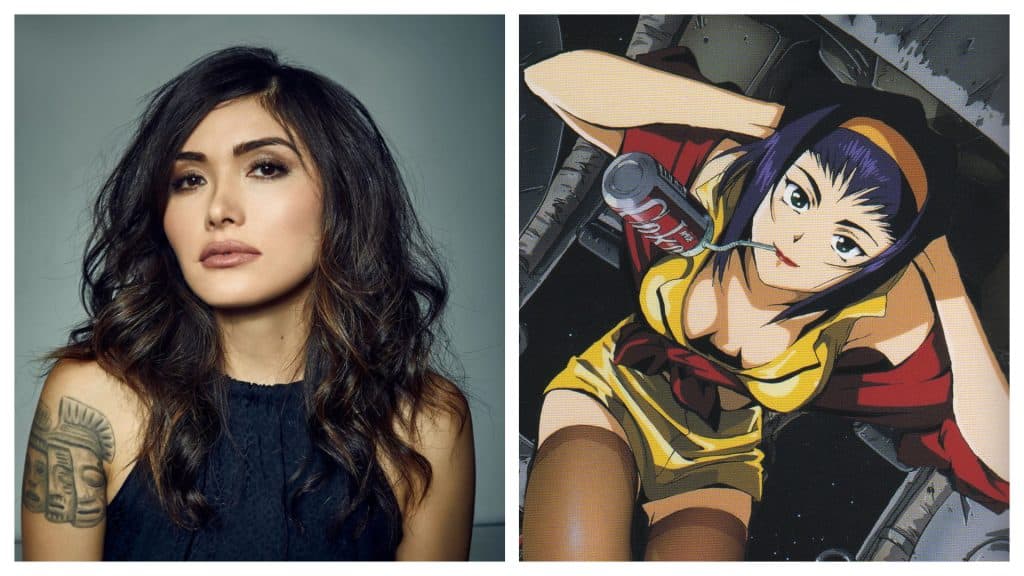 Montagem coloca lado a lado a atriz Daniella Pineda e a personagem Faye Valentine, do anime "Cowboy Bebop"