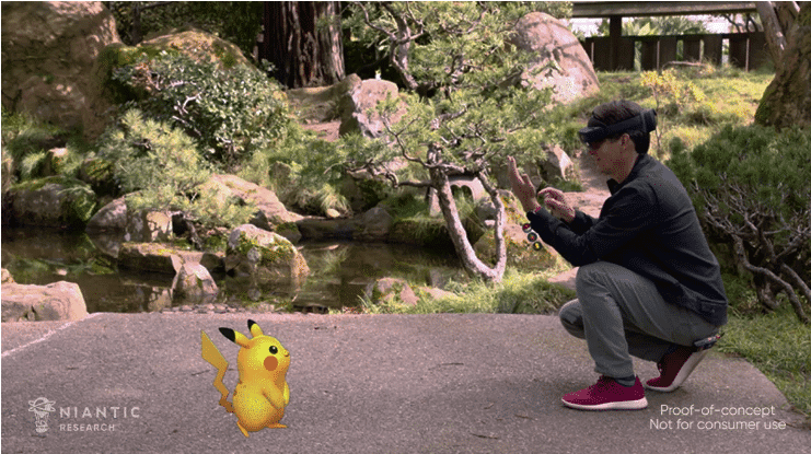 Usando o HoloLens 2, a Niantic Labs vem testando formas de aplicar a realidade virtual do headset ao jogo 