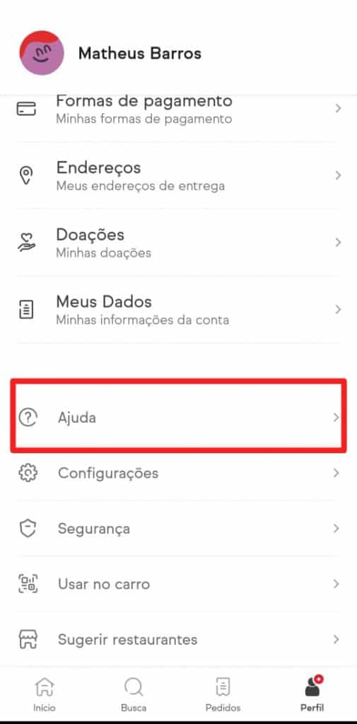 Print de tela do iFood