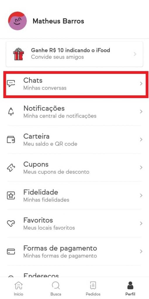 Print de tela do iFood