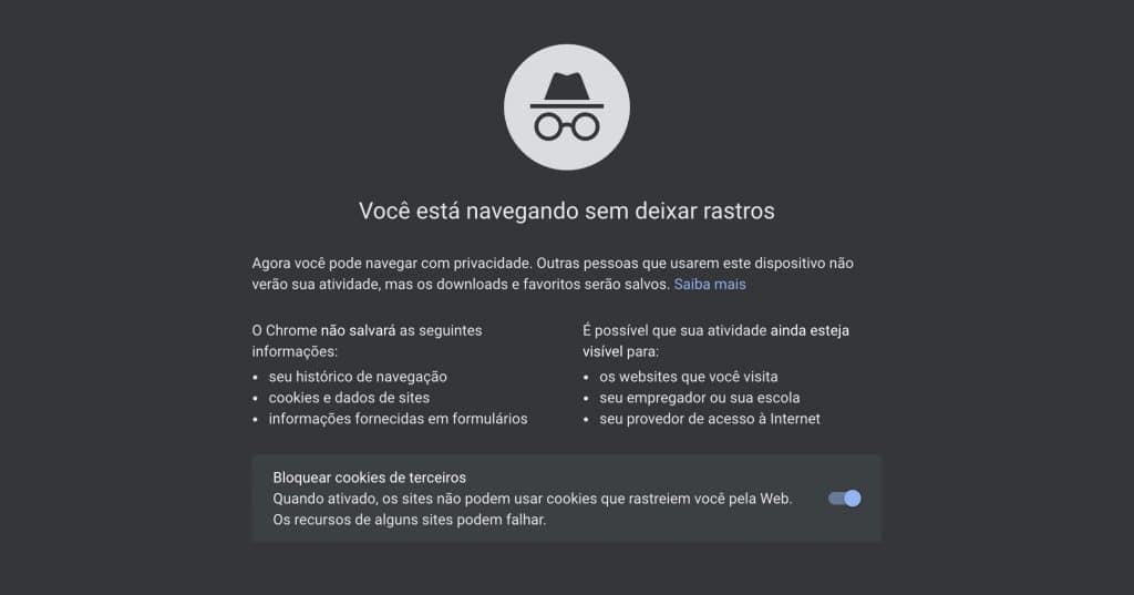 Aba de navegação privada do Google Chrome.