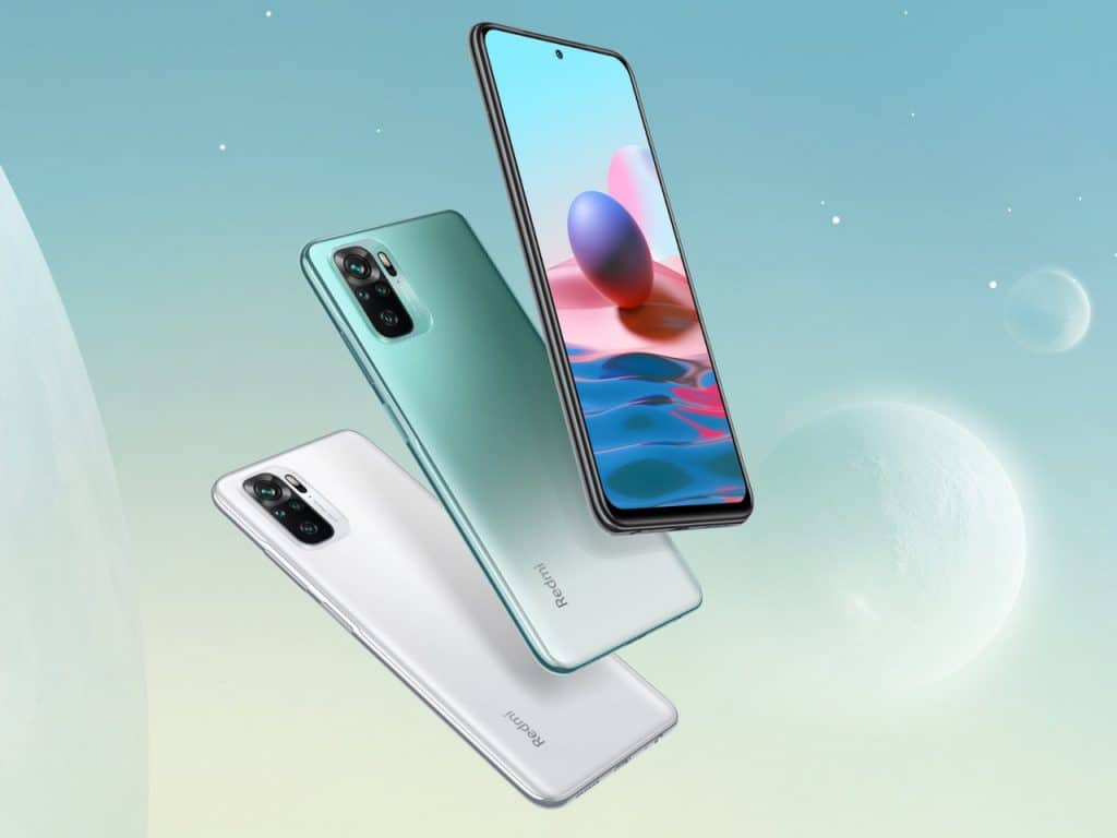 Smartphone Redmi Note 10 em duas cores, branca e verde