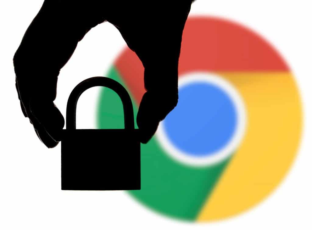 Ilustração de um cadeado com o logo do Google Chrome ao fundo