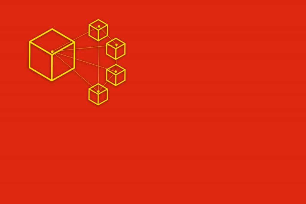 Bandeira da China em conceito de blockchain