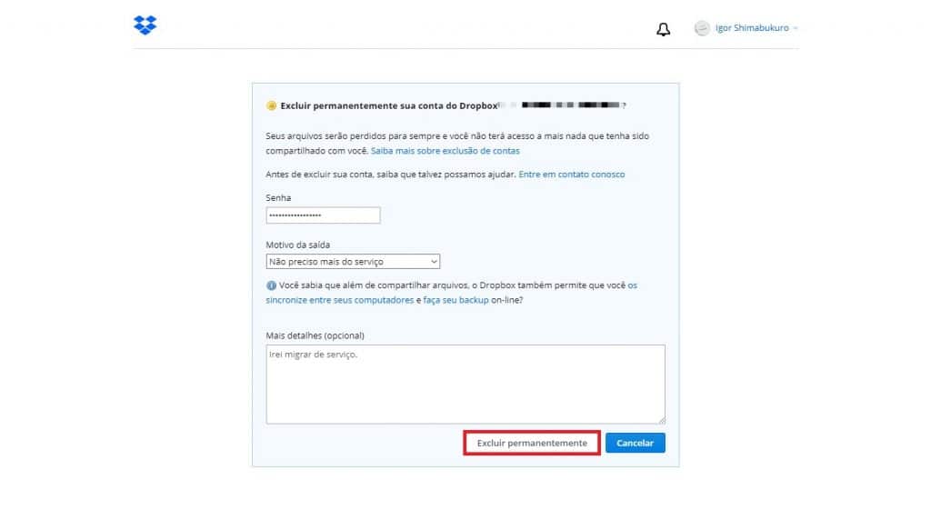Confirmando a operação