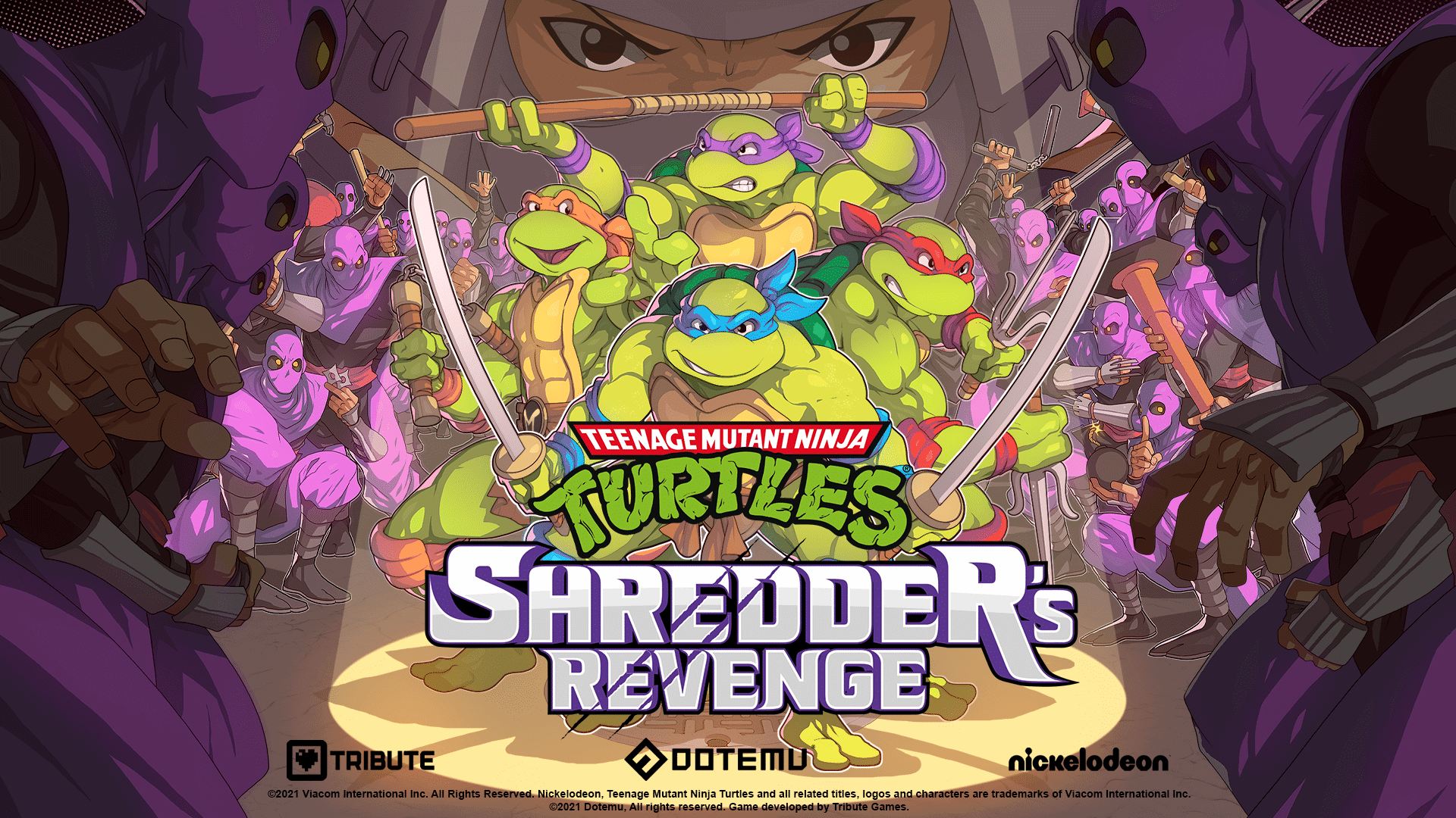 Pôster oficial de 'Tartarugas Ninja Shredder's Revenge'. Imagem: Dotemu/Divulgação