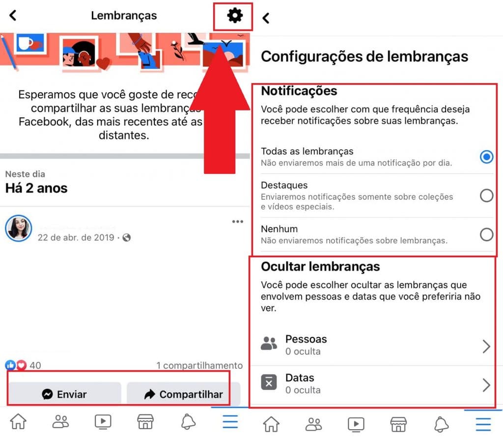 Como configurar para não receber notificações de "Lembranças"? Imagem: Olhar Digital