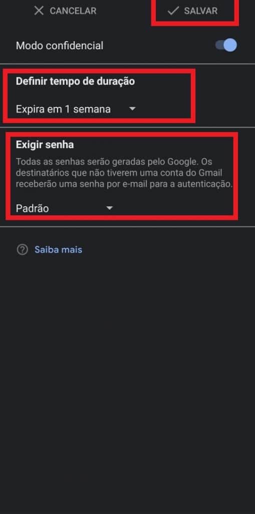 Print do aplicativo do Gmail 
