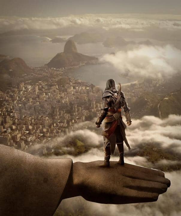 Imagem promocional de 'Assassin's Creed' feita pela Ubisoft exclusivamente para o publico brasileiro em 2012. Imagem: Ubisoft/Divulgação