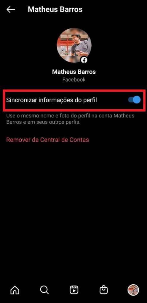 Print das configurações do aplicativo do Instagram 