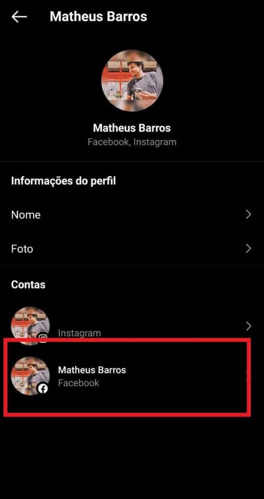 Print das configurações do aplicativo do Instagram 