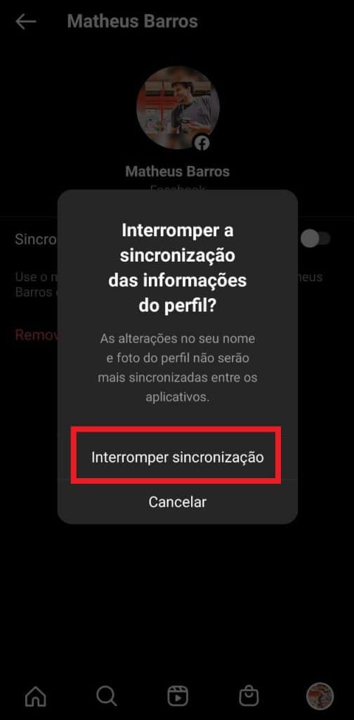 Print das configurações do aplicativo do Instagram 