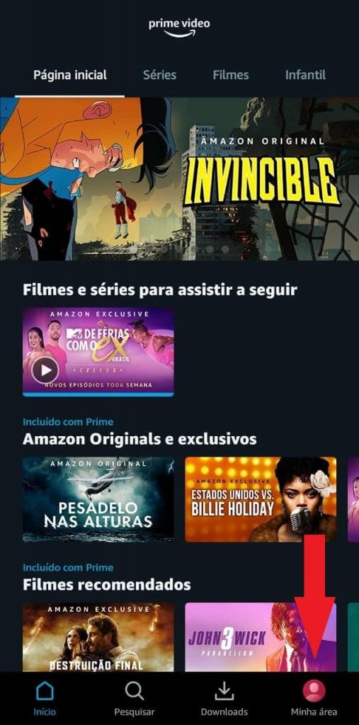 Print do aplicativo da Amazon Prime Video