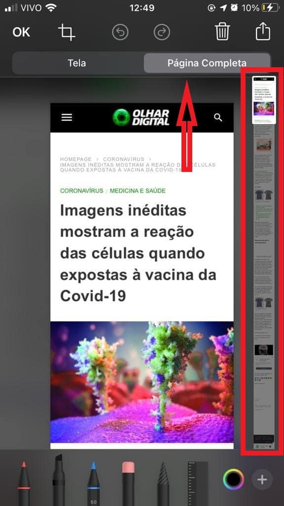 Print de um aparelho com sistema iOS