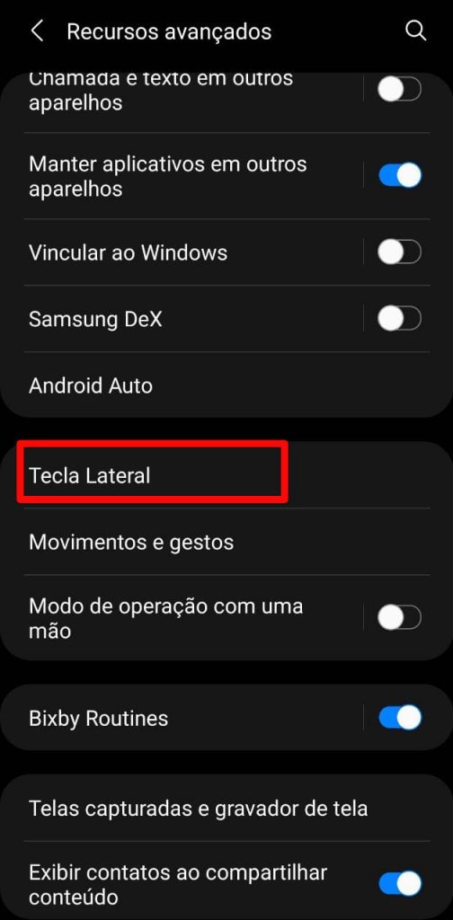 Print das configurações do Samsung S20+