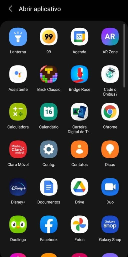 Print das configurações do Samsung S20+