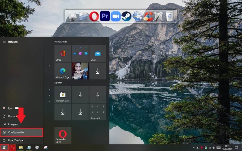 Entrando nas configurações do Windows