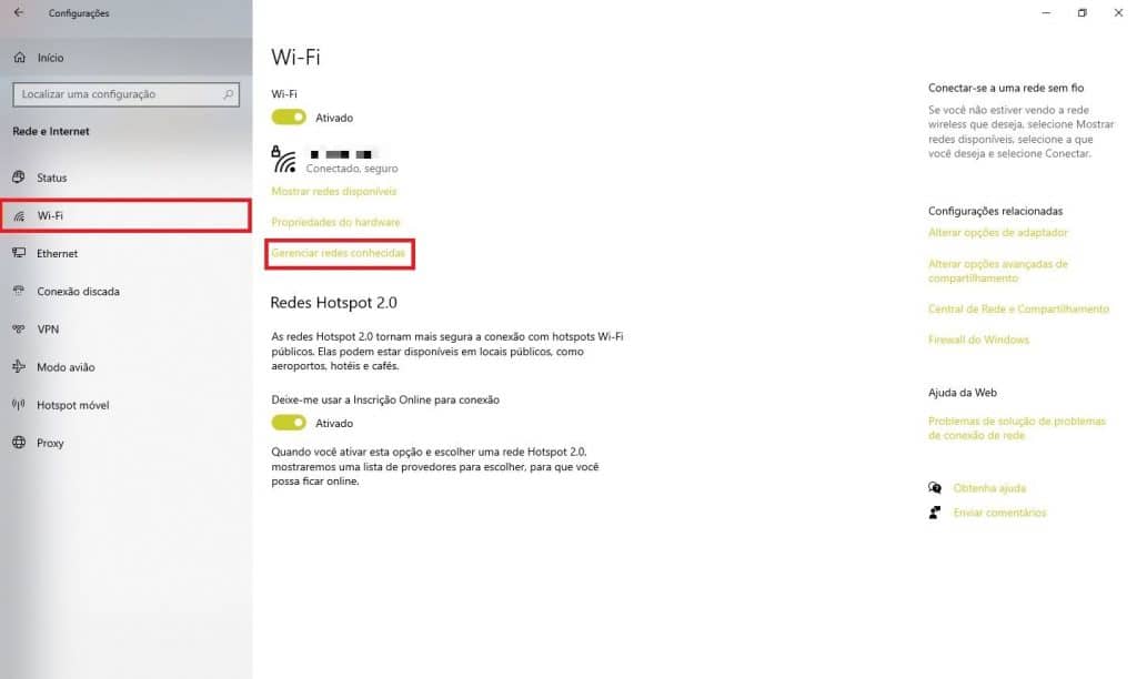 Acessando as configurações de rede Wi-Fi no Windows