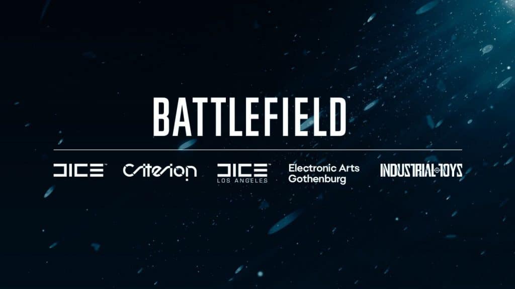 Imagem mostra todos os estúdios envolvidos no desenvolvimento de "Battlefield 2021", novo jogo da Electronic Arts.
A logomarca do jogo é exibida acima dos estúdios nomeados: da esquerda para a direita, temos DICE, Criterion, DICE Los Angeles, Electronic Arts Gothenburg e Industrial Toys