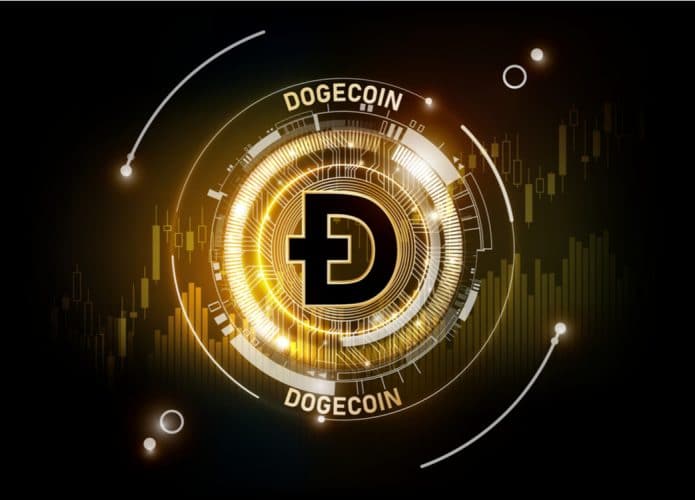 Ilustração representa uma moeda virtual, chamada dogecoin
